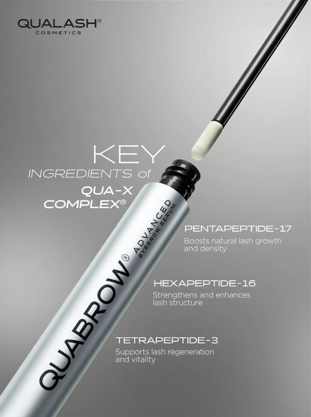 Precision applicator for QUABROW brow serum designed for once-daily eyebrow application